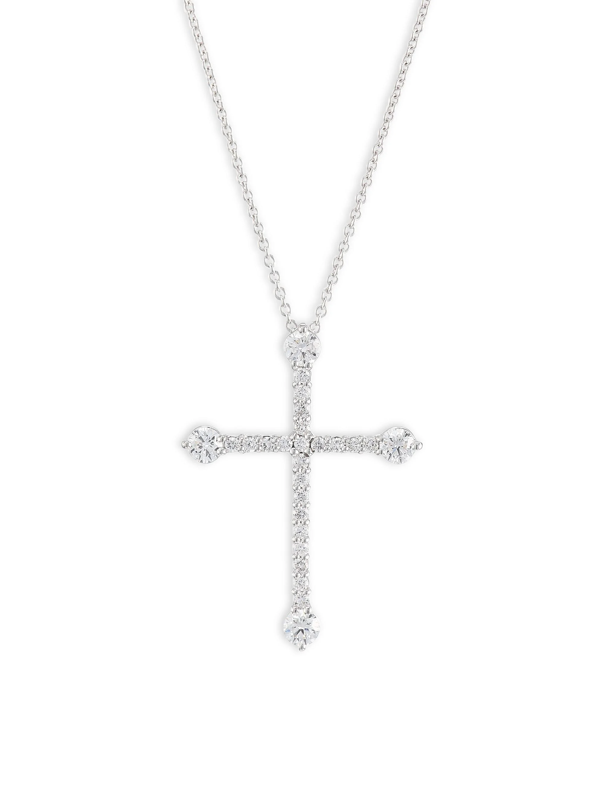 Women's 18K White Gold Diamond Cross Pendant Necklace - White Gold - 1