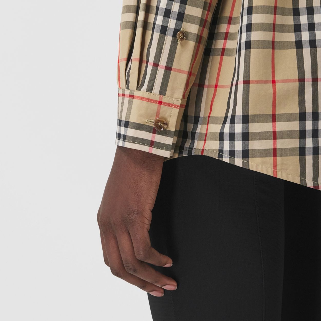 Strap Detail Vintage Check Cotton Oversized Shirt - 6