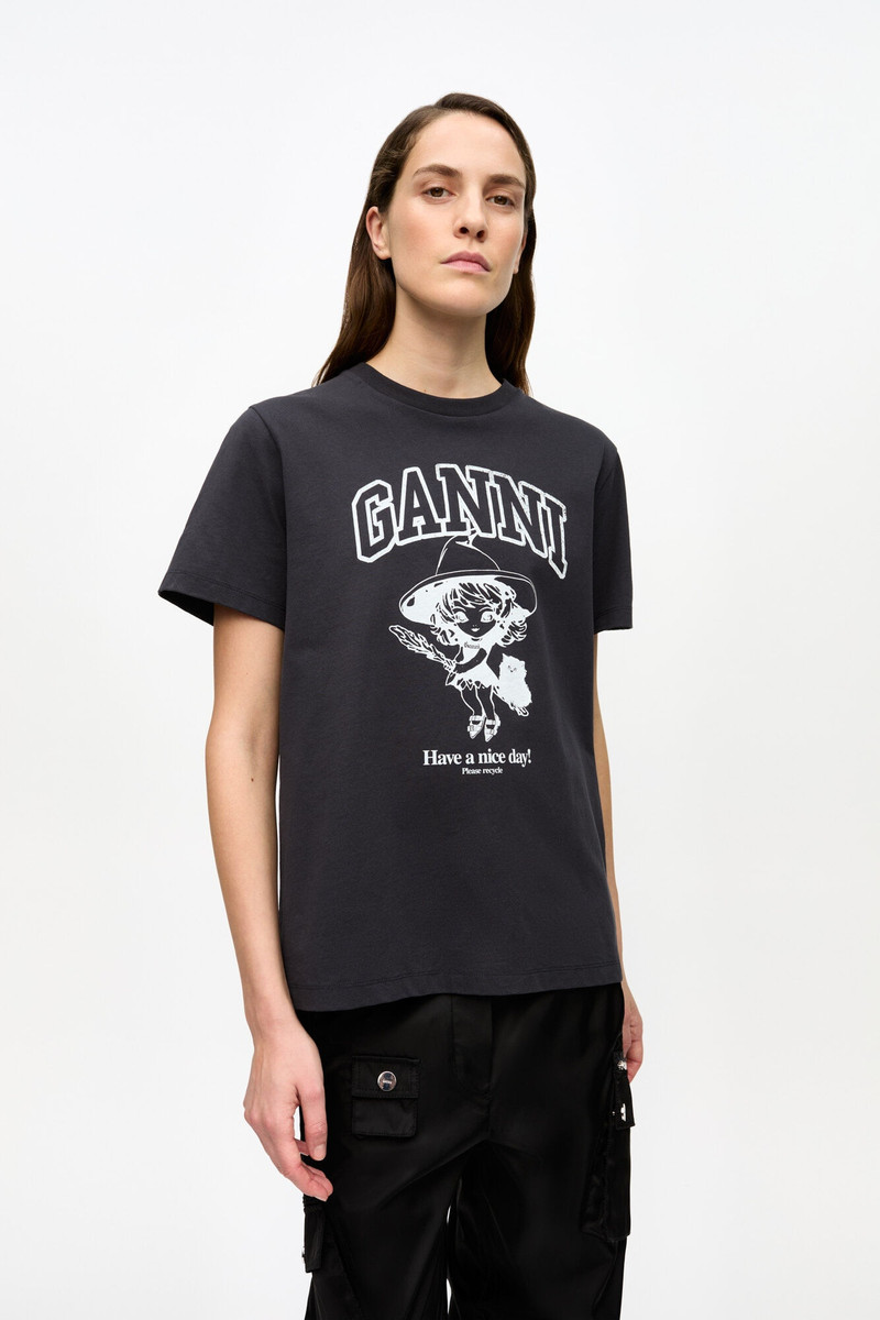 GANNI BLACK BASIC COTTON WITCH RELAXED T-SHIRT outlook