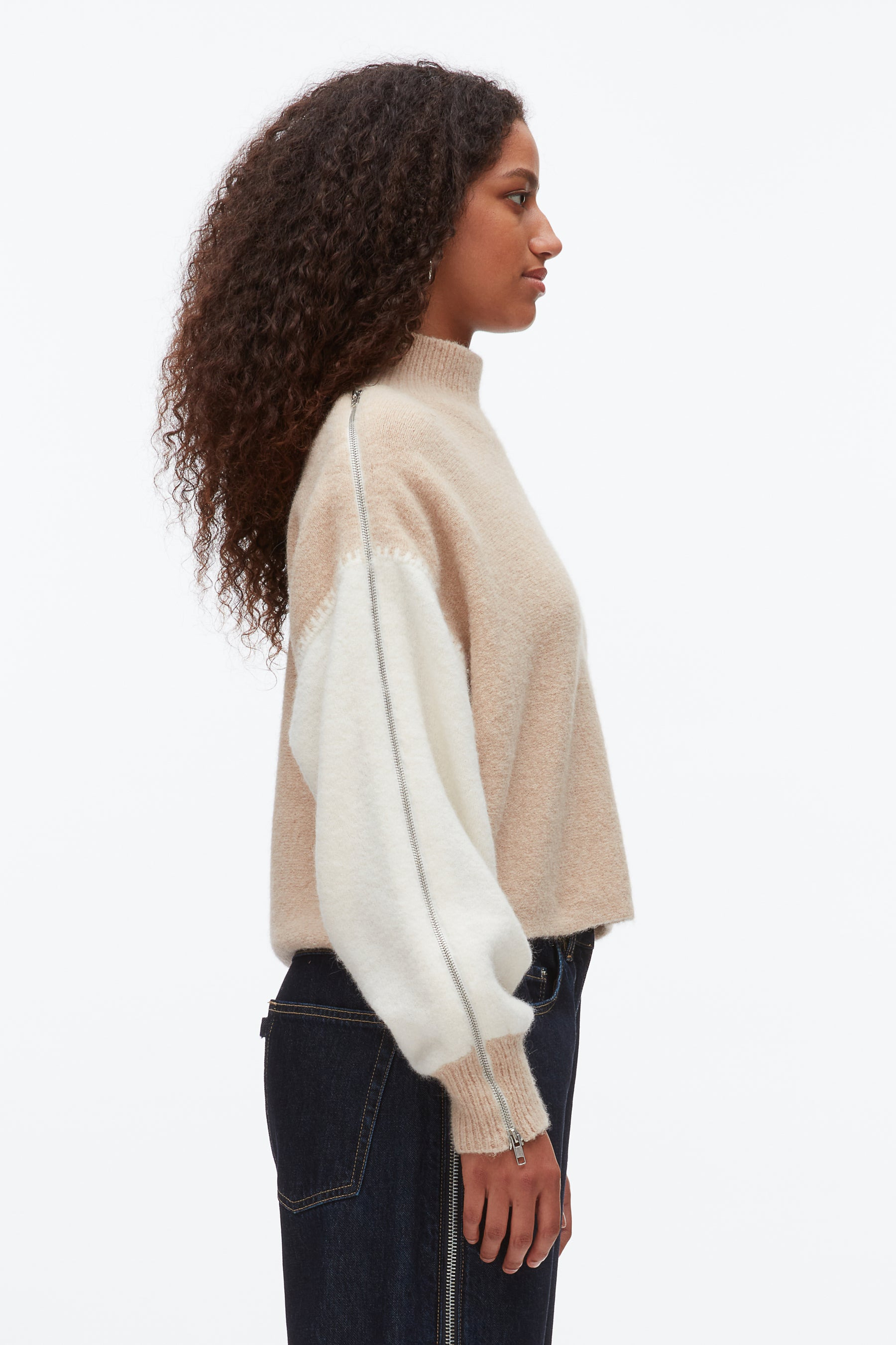 Colorblock Zip Sleeve Turtleneck - 4