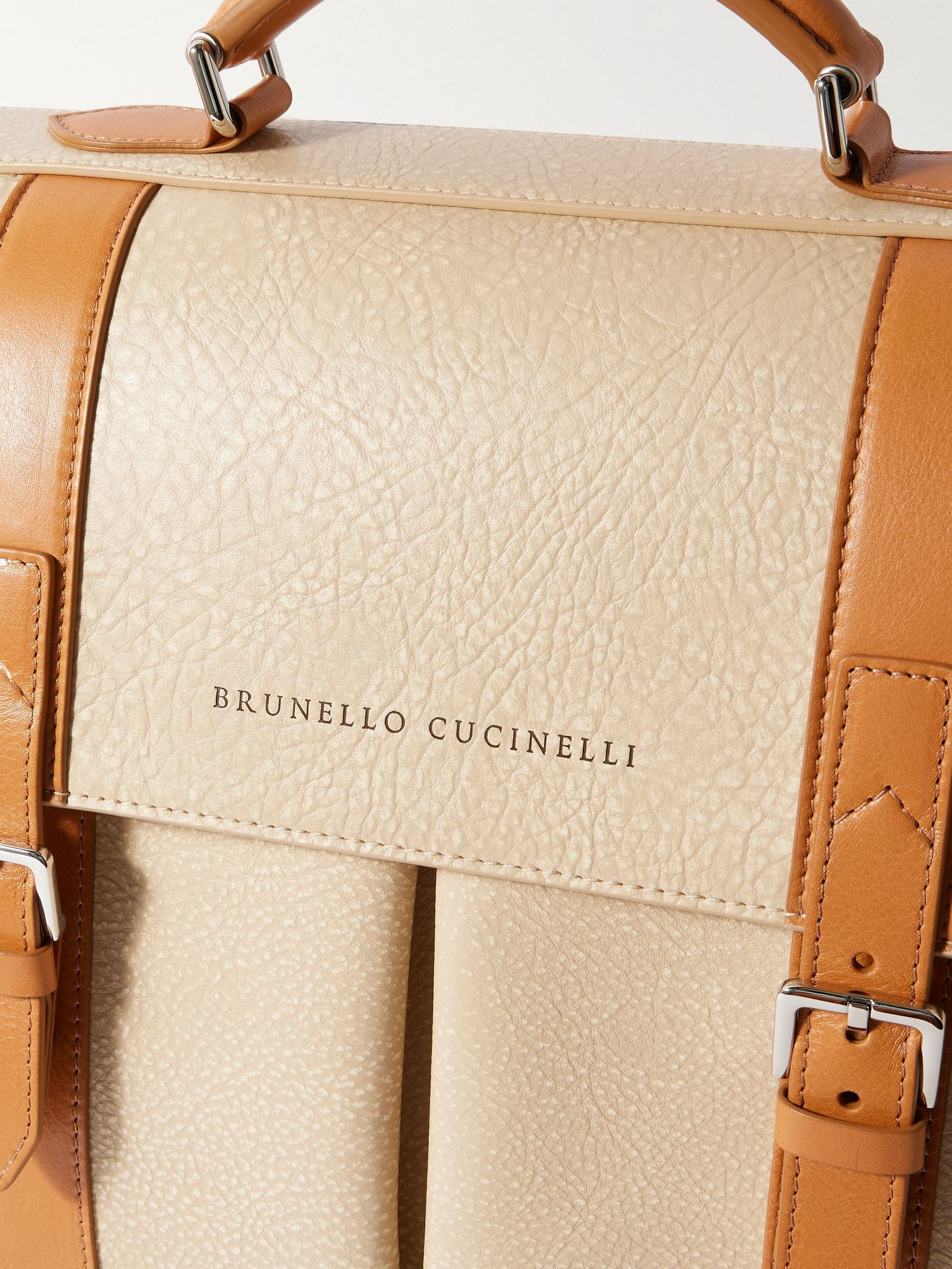 Textured-Leather Briefcase Neutral - 4