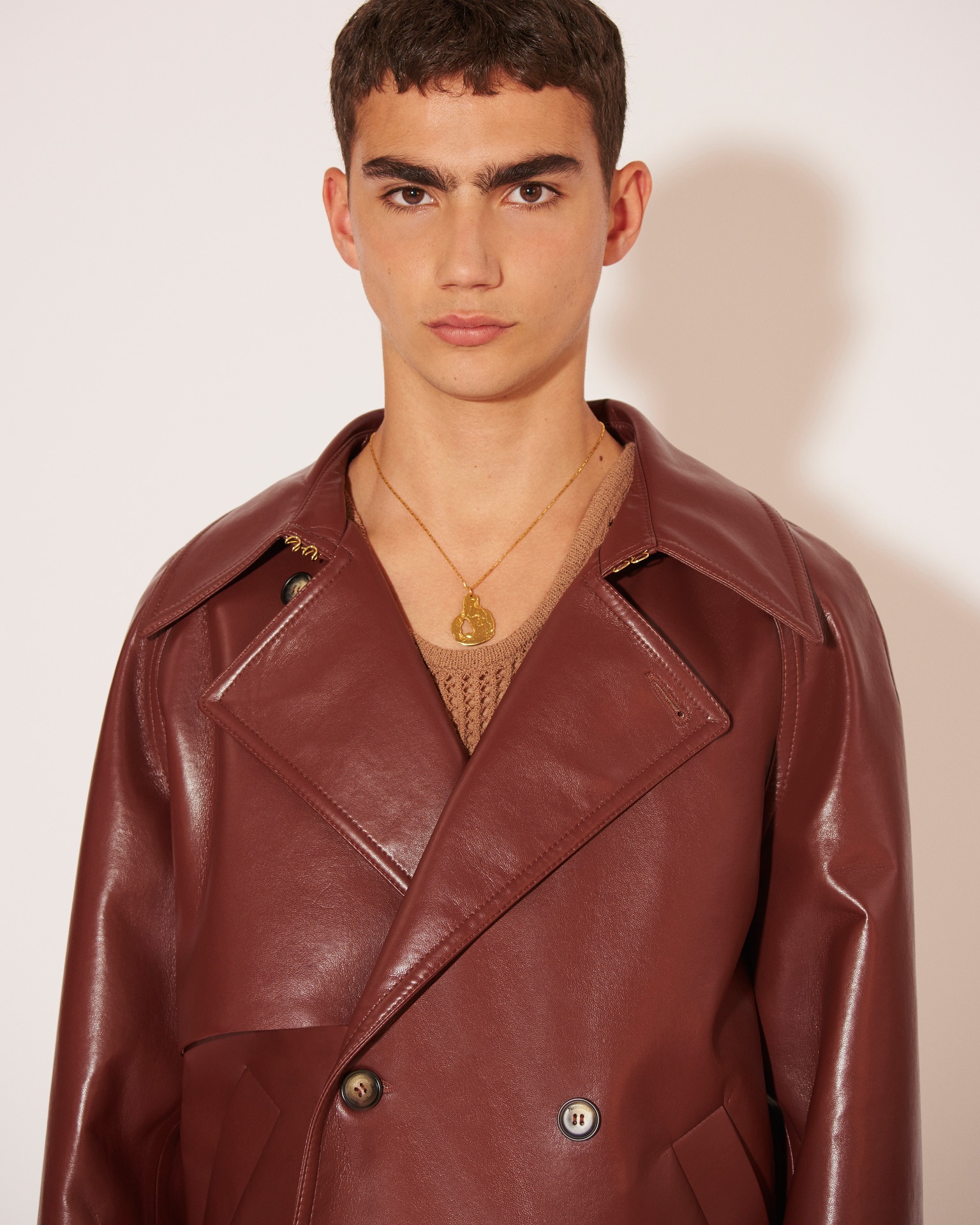 JUHA - Regenerated leather double breasted jacket - Mahogany - 5