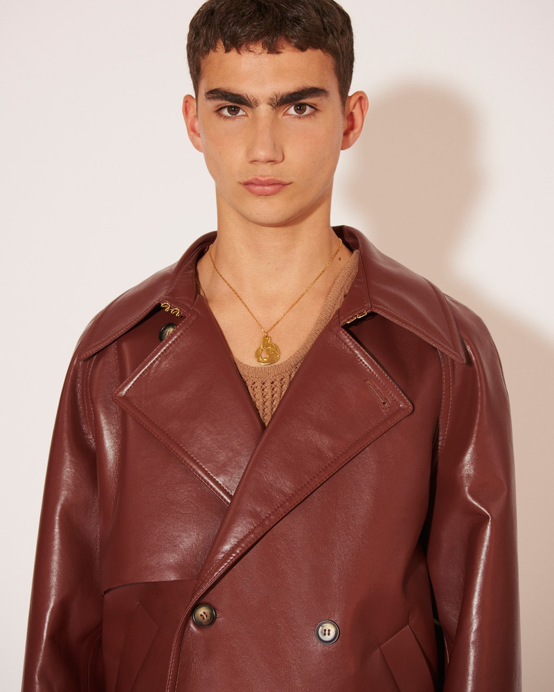 JUHA - Regenerated leather double breasted jacket - Mahogany 5