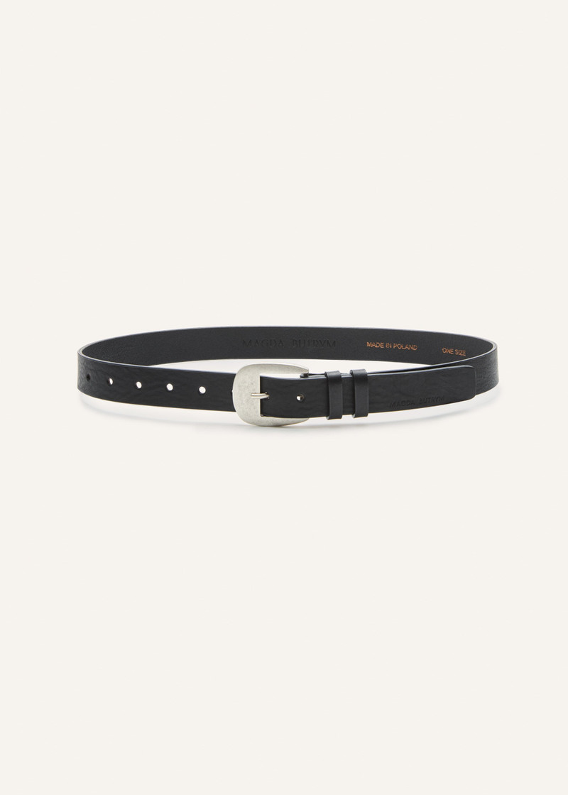 Antique silver buckle belt in black suede 1
