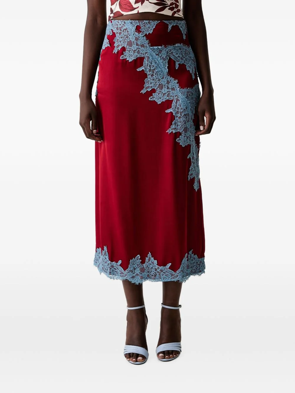 lace-appliqué midi skirt - 1