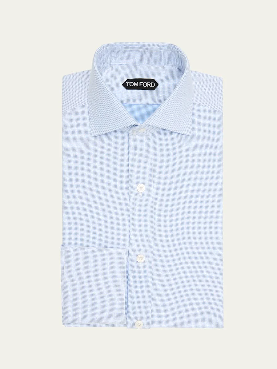 Men's Cotton Woven Micro-Check Dress Shirt - 1