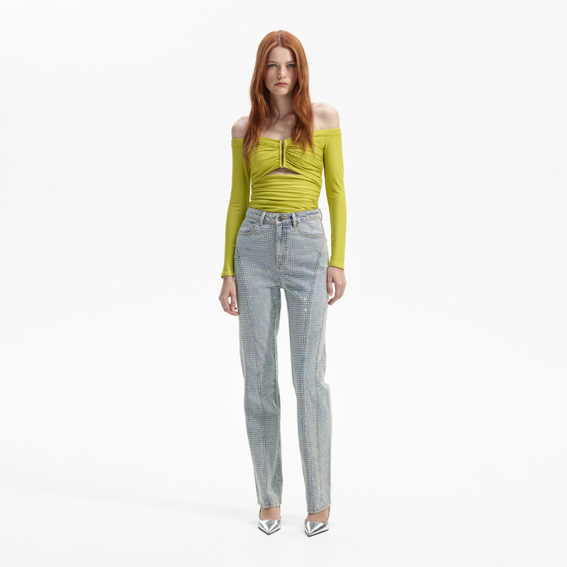 Chartreuse Jersey Off Shoulder Top 1