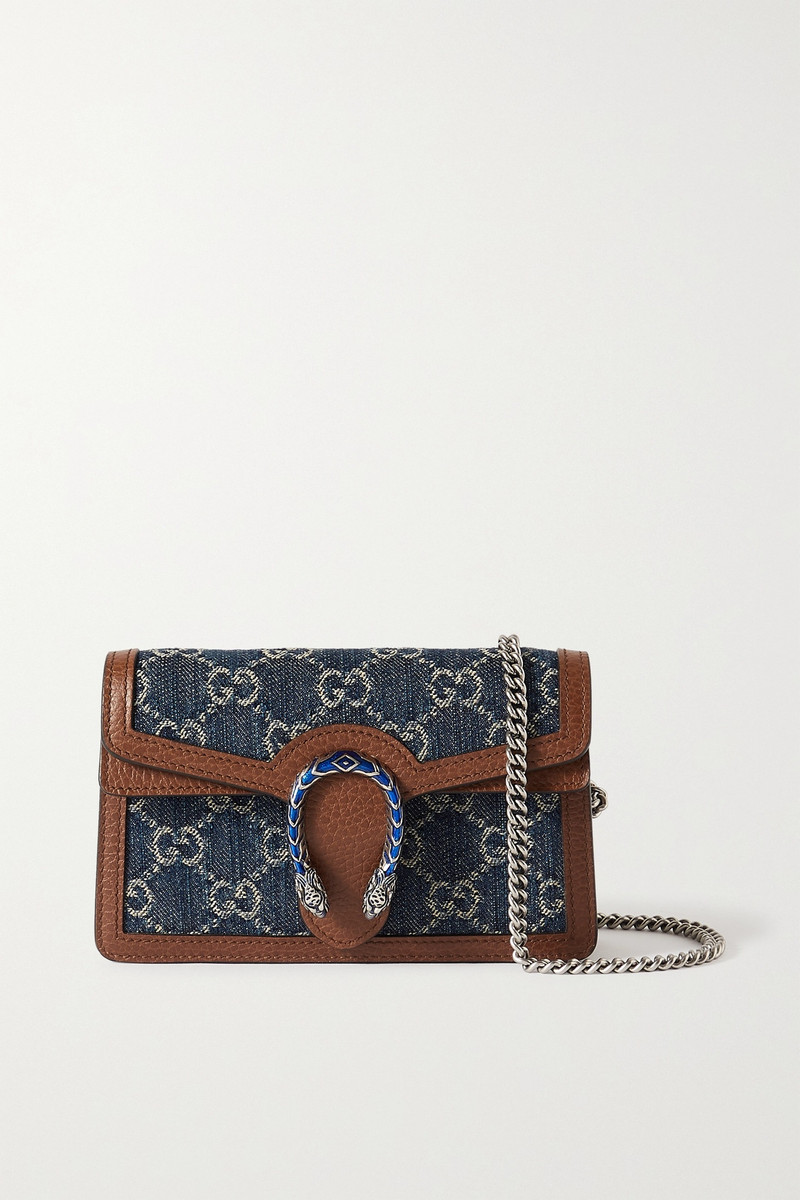 + NET SUSTAIN Dionysus super mini leather and organic denim-jacquard shoulder bag - 1