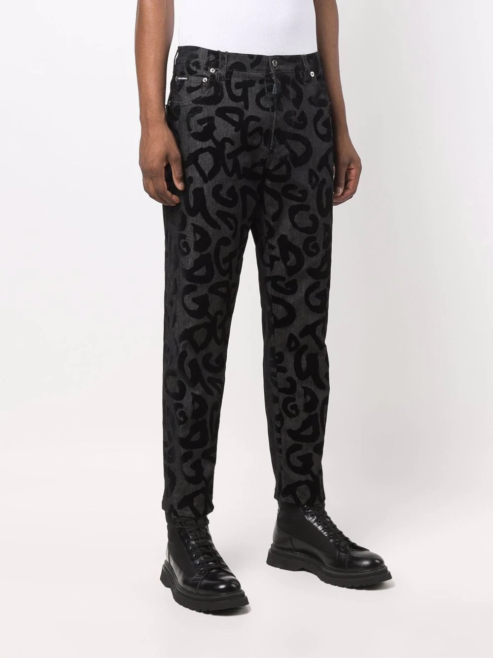 flocked-logo straight-leg jeans - 3