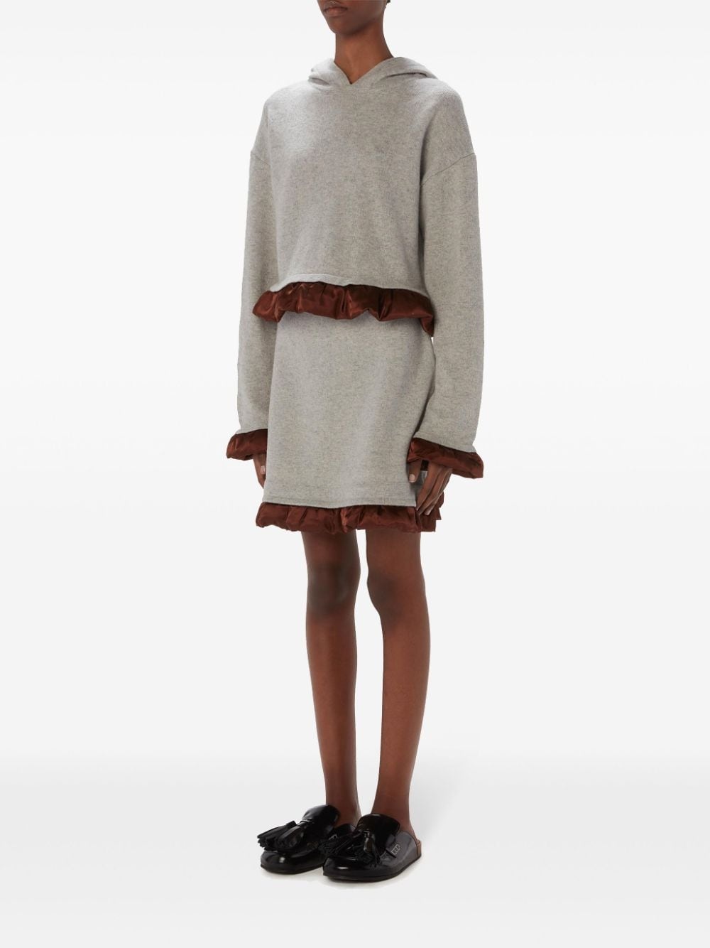 satin-trimmed cropped hoodie - 2