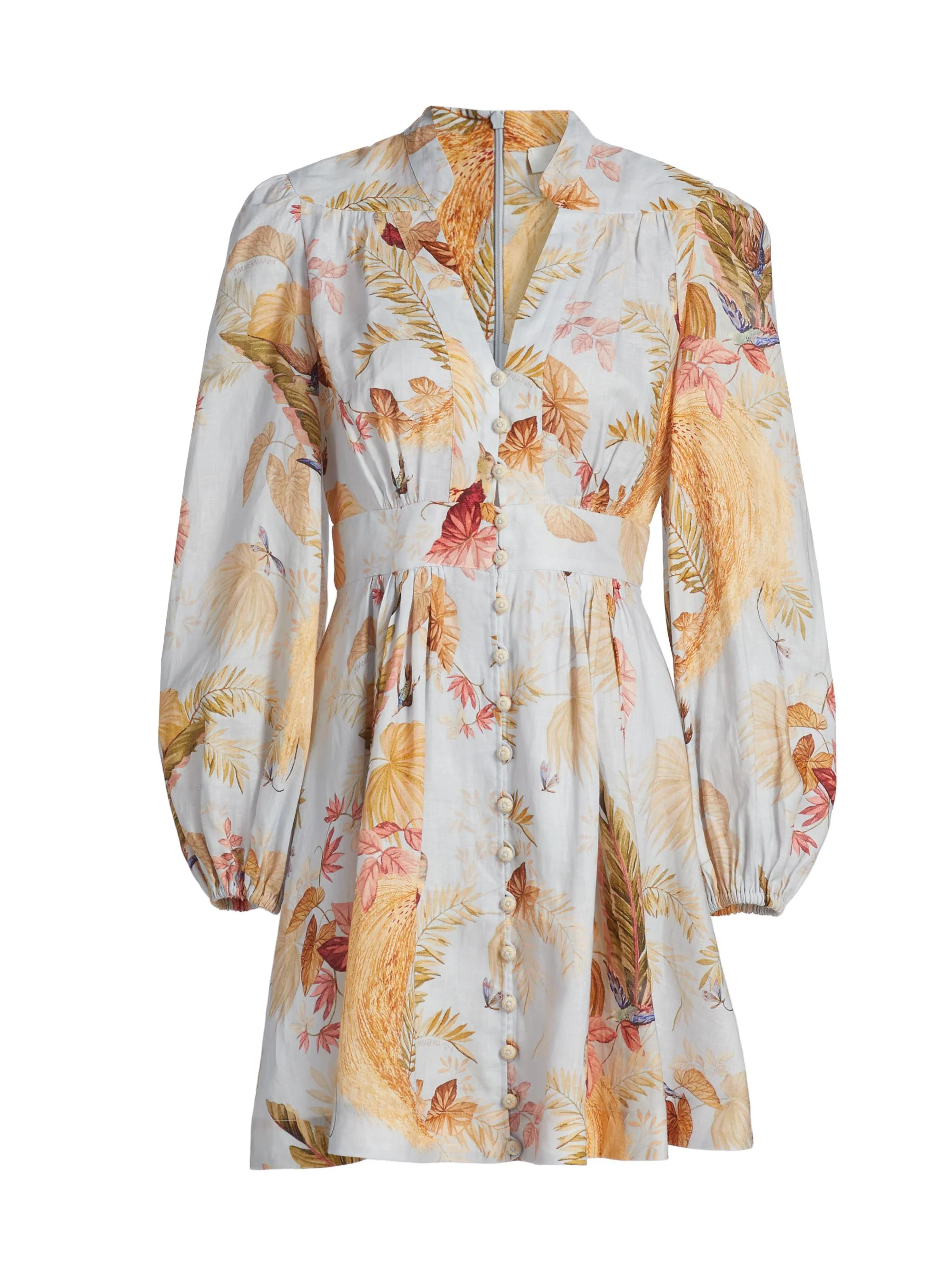 Women's Ascension Plunge Linen Minidress - Aqua Palm Floral - 1