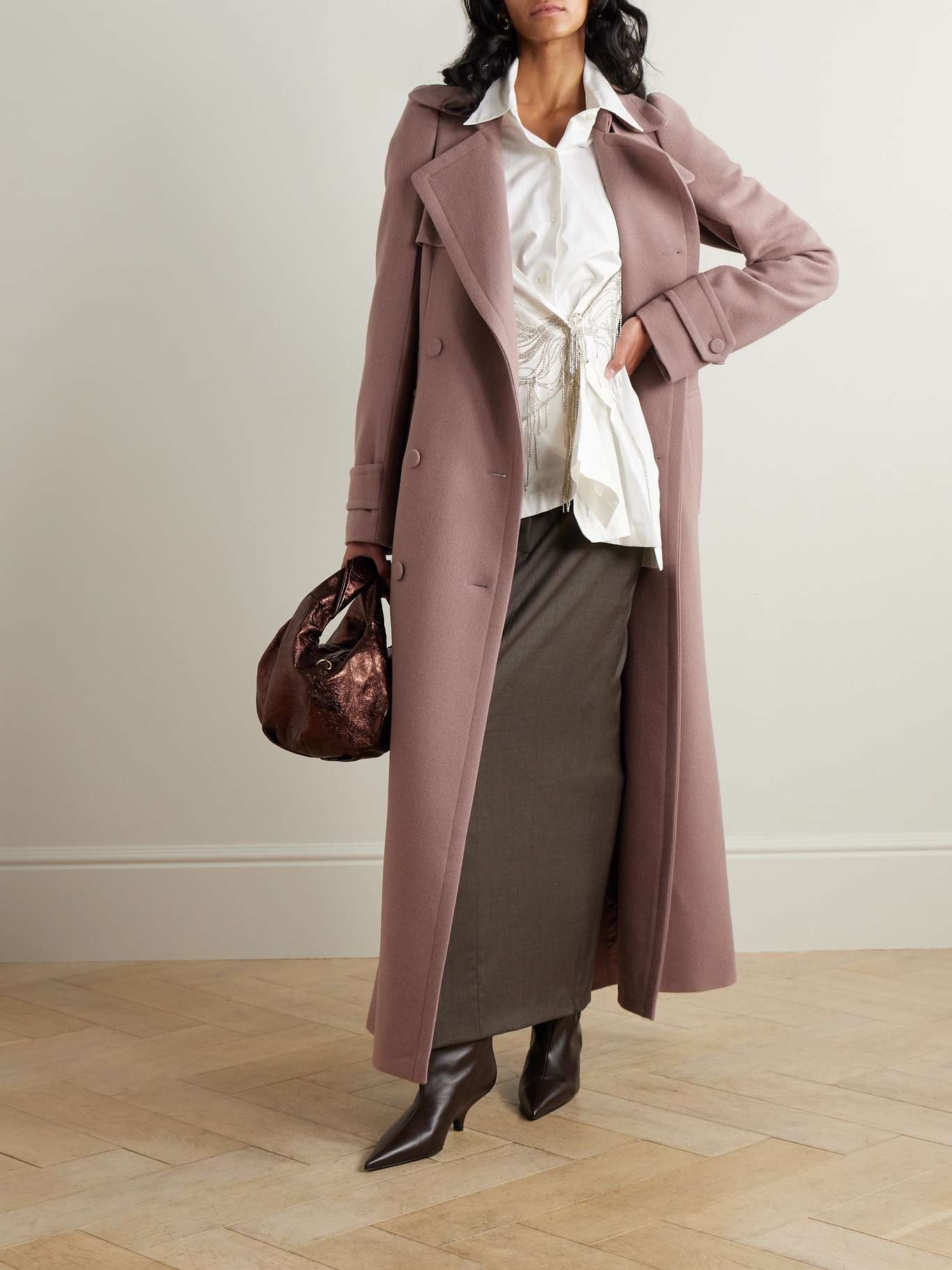 Belted wool-blend twill coat - 2