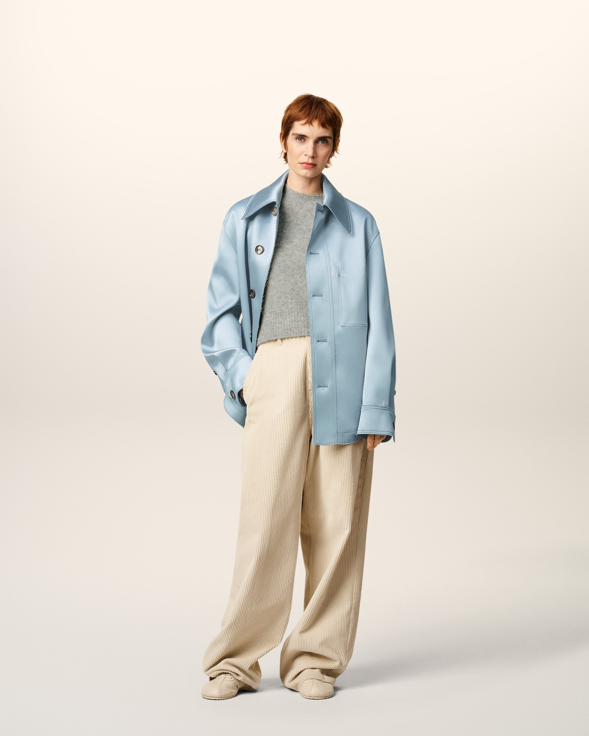 BLUE SATIN AMI DE COEUR BUTTONED JACKET - 2