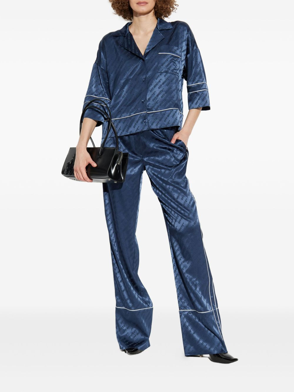 logo-pattern piped trousers - 2