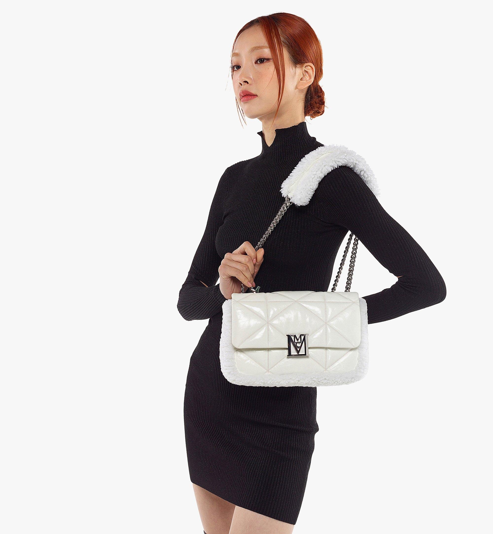 Travia Shearling Shoulder Bag in Cloud Quilted Leather - 6