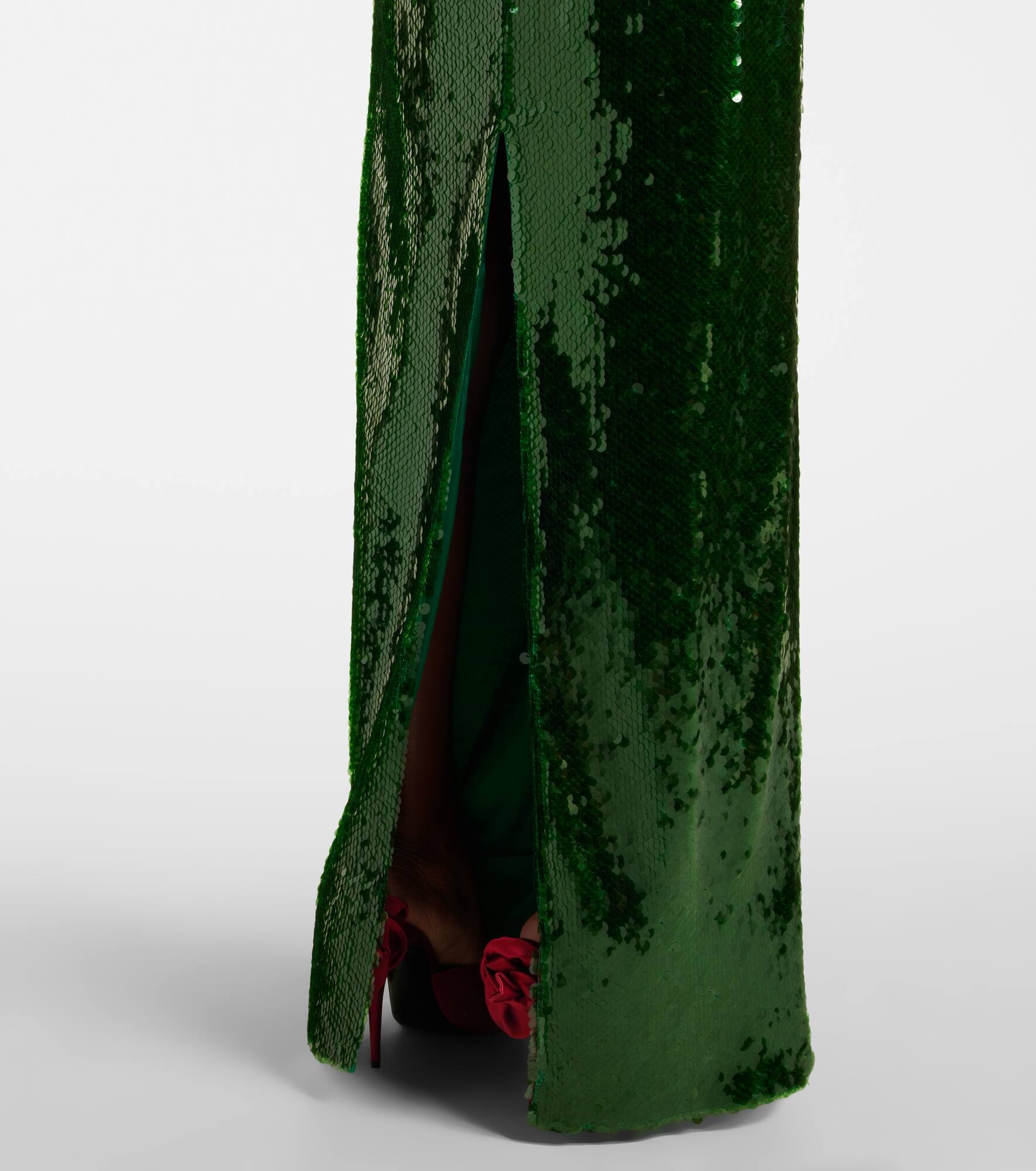 Floral-appliqué sequined halterneck gown - 5