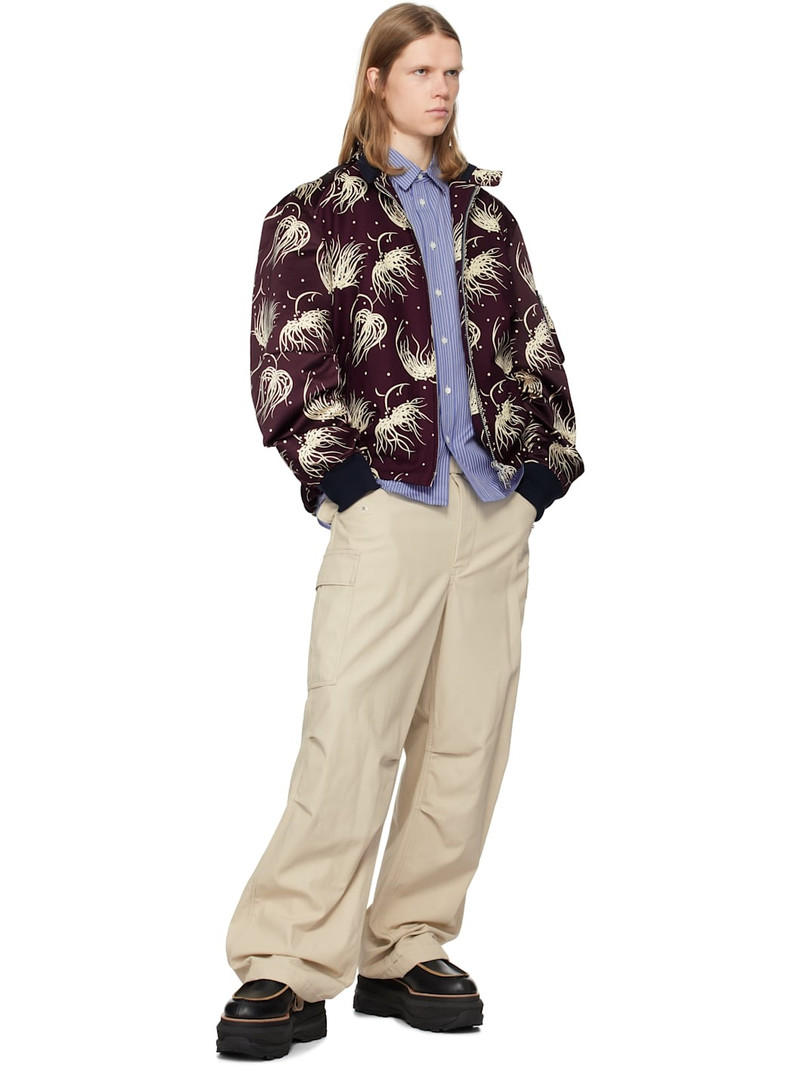 sacai Burgundy Dot Flower Print Bomber Jacket outlook