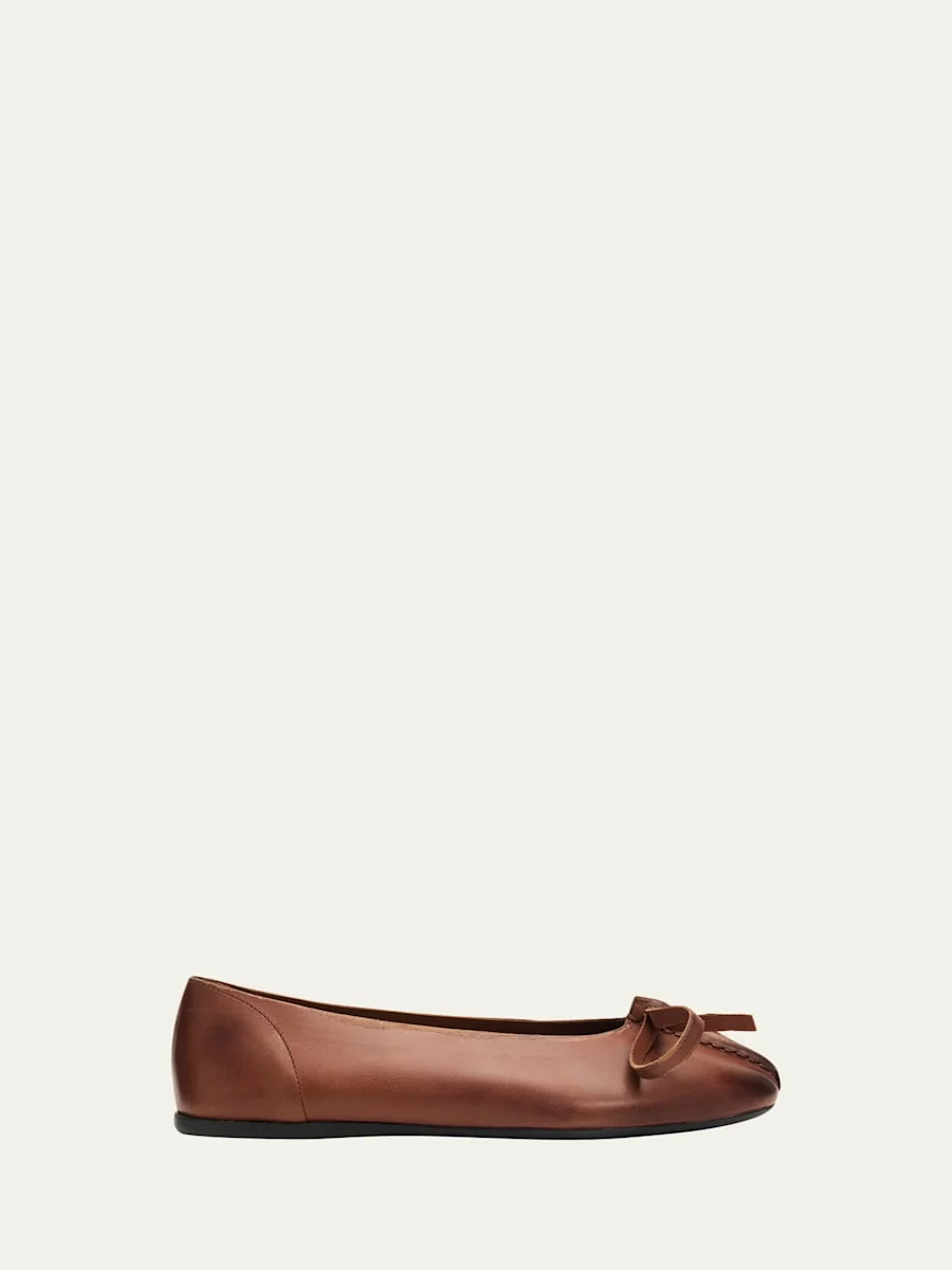 Antiqued Leather Ballerina Flats - 1