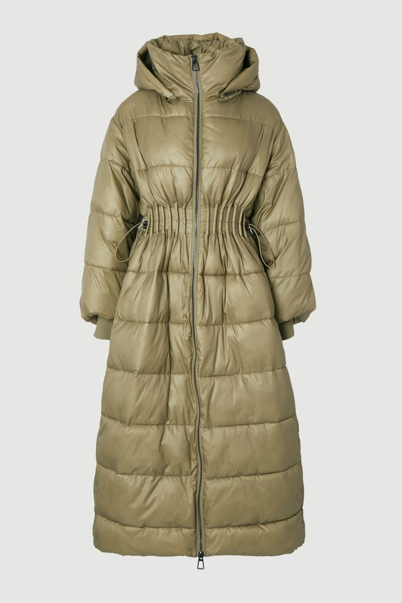 Quilted Drawstring Waist Hooded Rib Cuff Maxi Puffer Coat 4