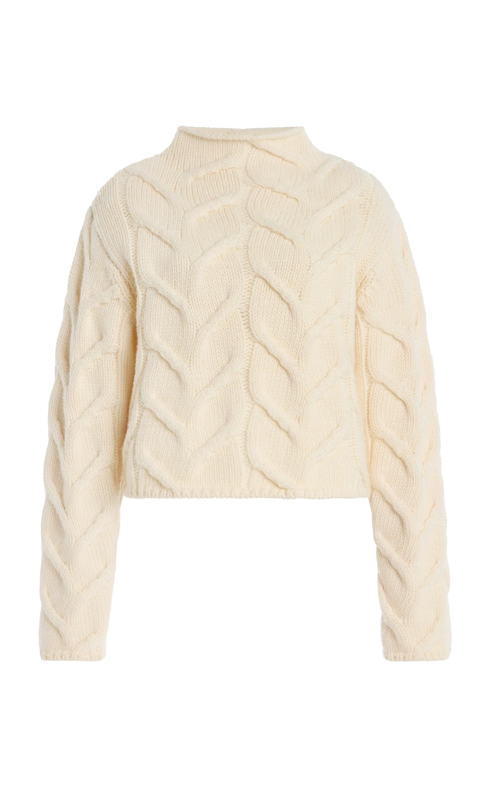 The Cable Funnel-Neck Wool Sweater ivory - 1