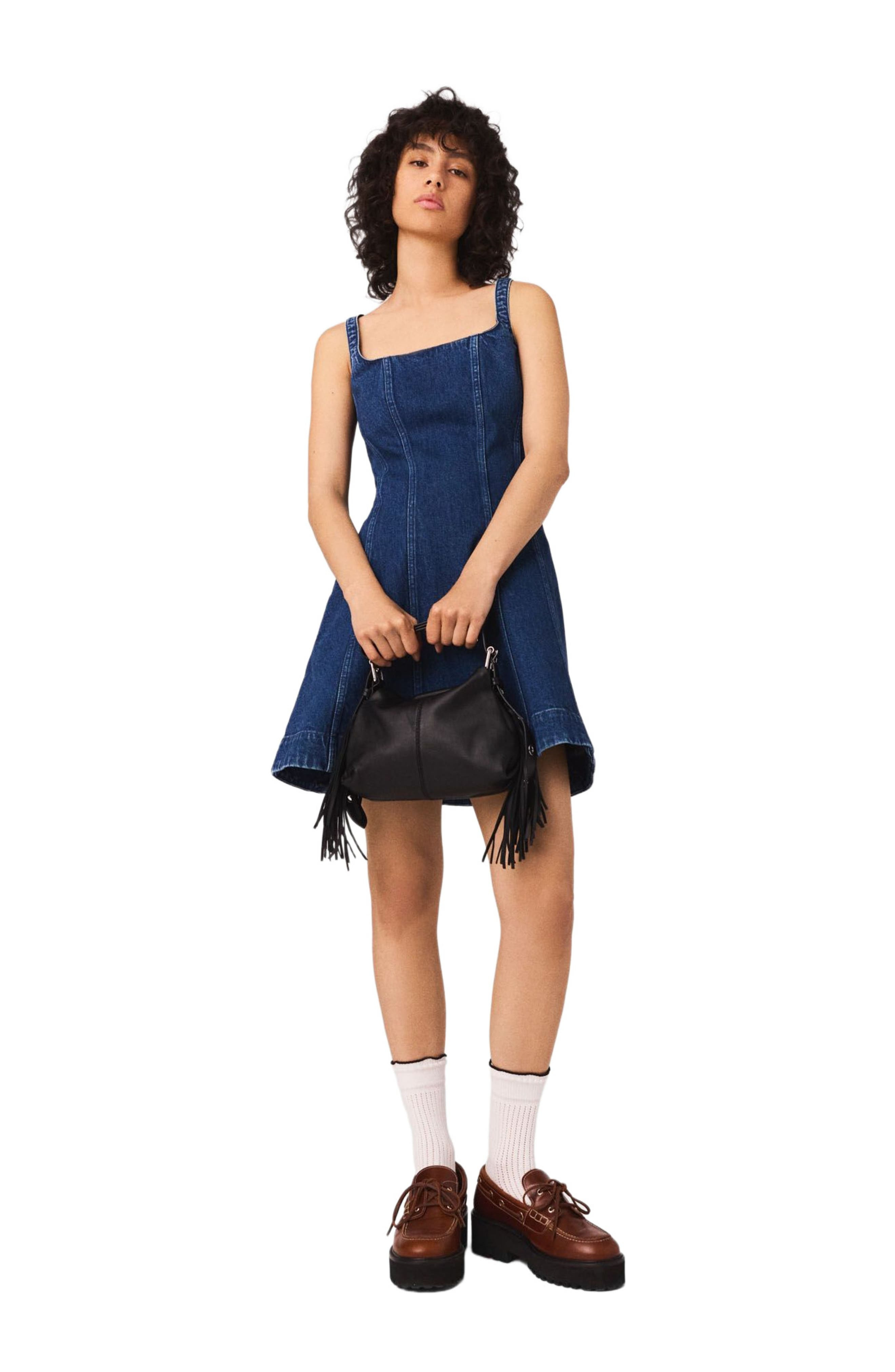 maje Short denim flared dress in Denim Blue at Nordstrom - 1