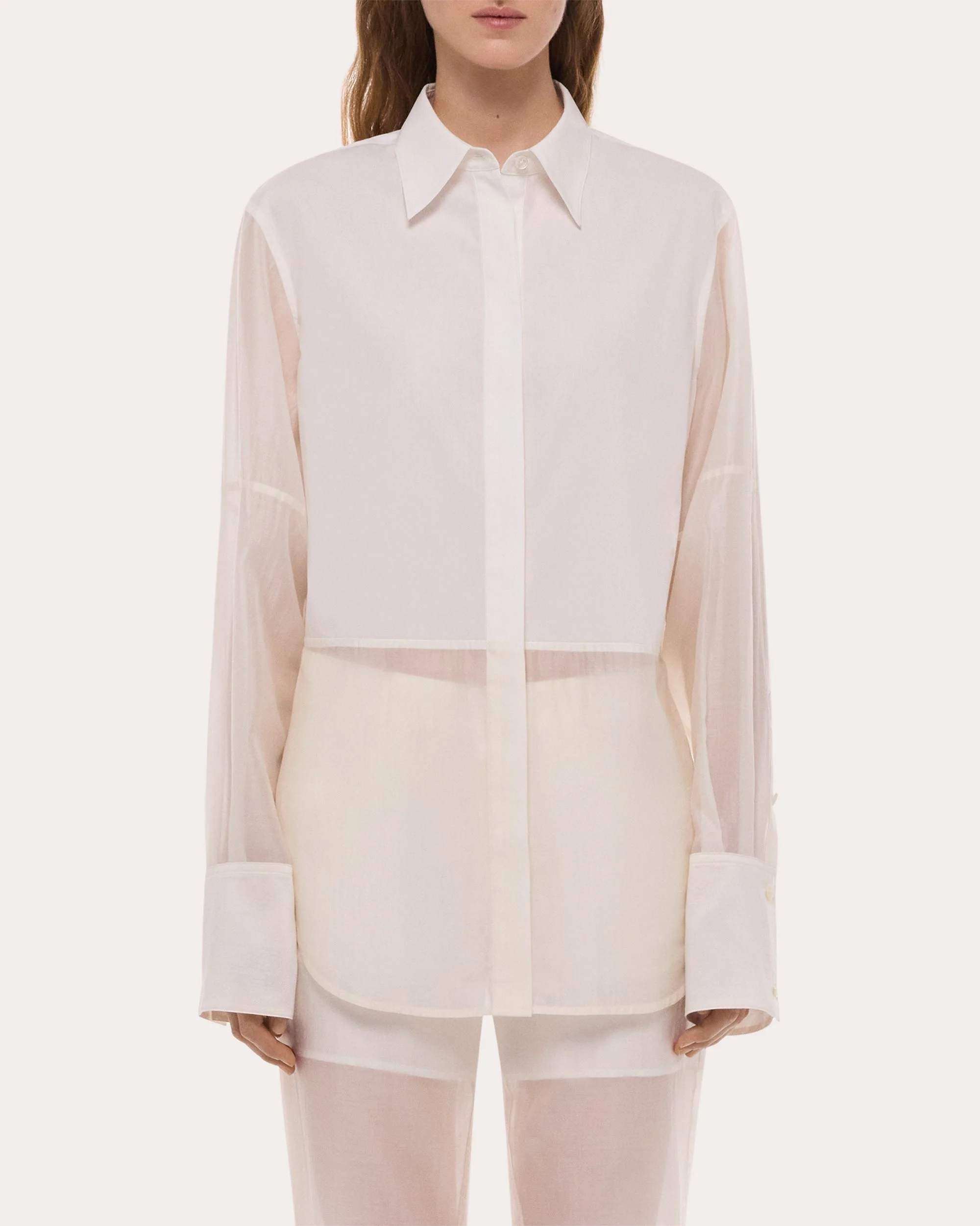 Cotton Poplin Voile Combo Button-Up - 1