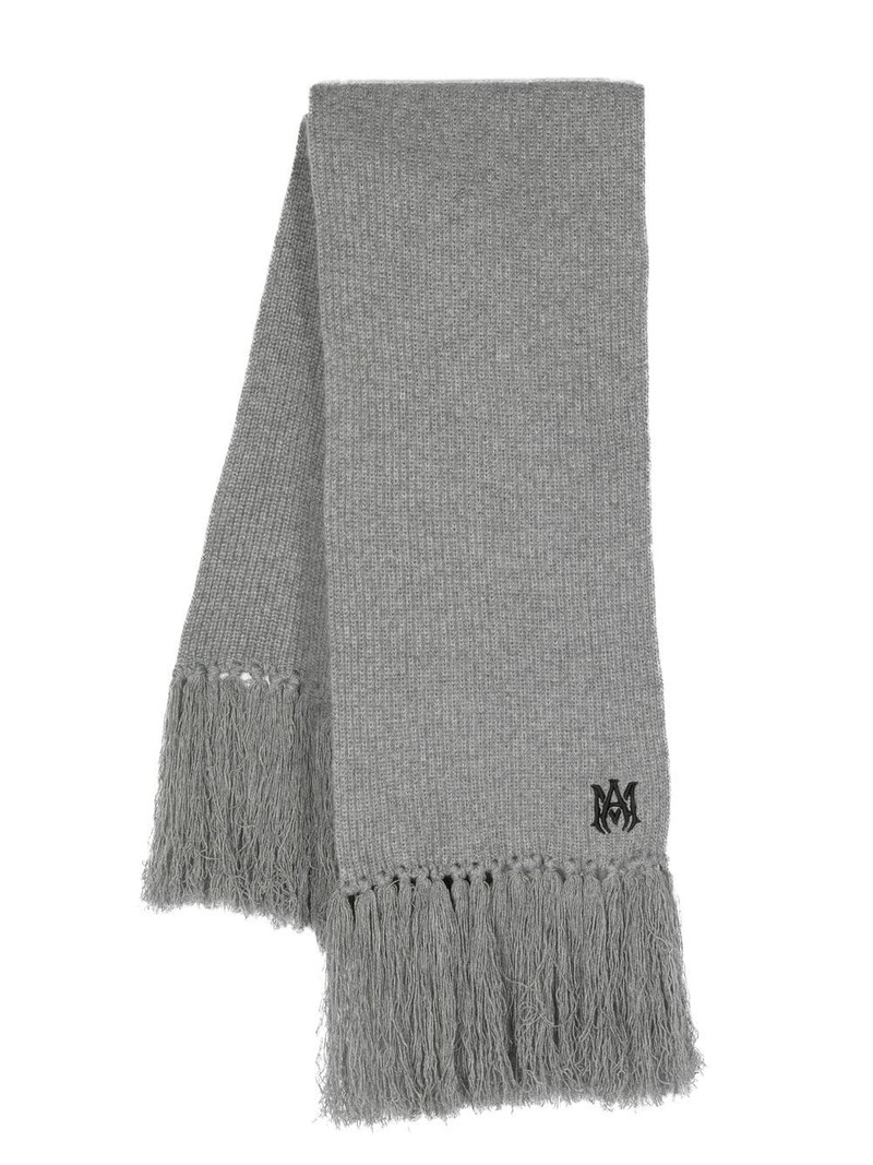 logo-embroidered fringed cashmere scarf 1