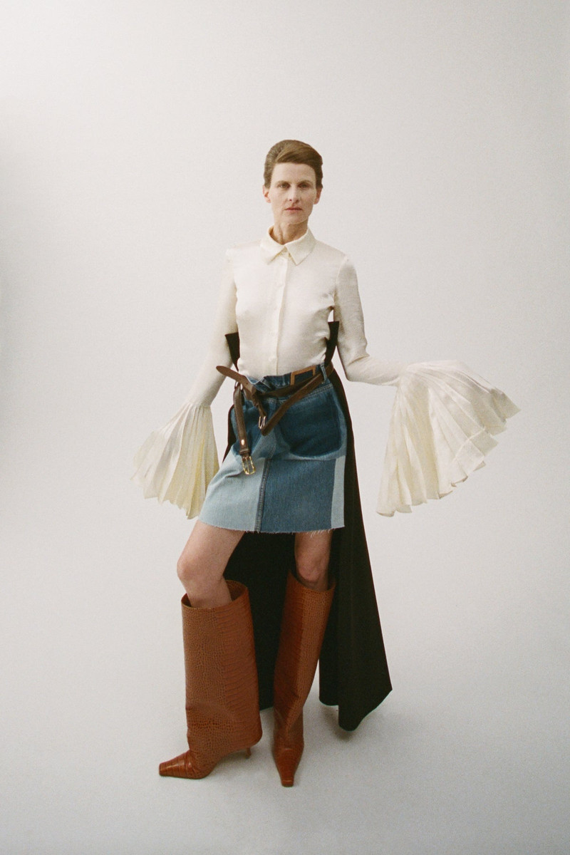 SATIN SHIRT WITH PLEATED BELL SLEEVES IVORY 17