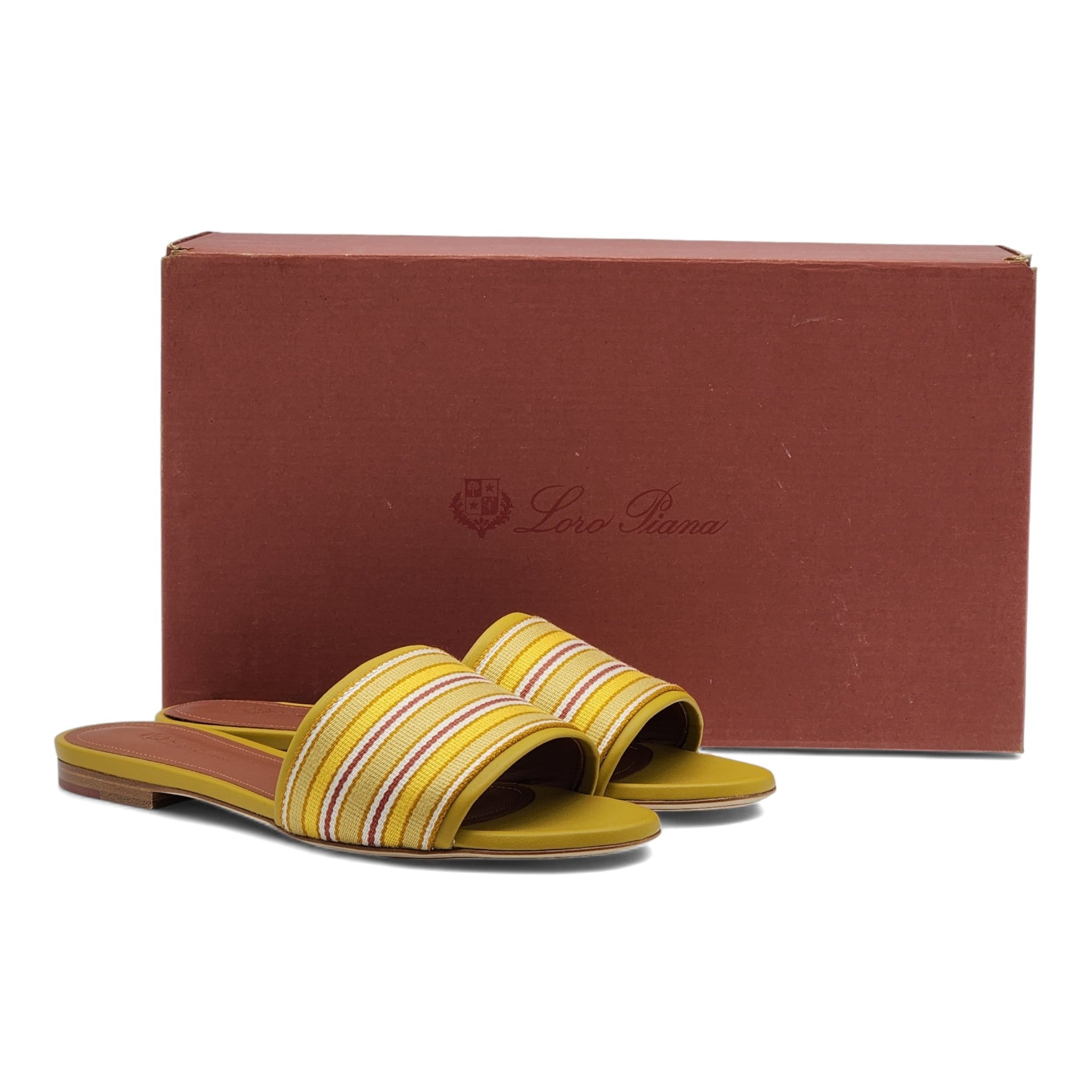Loro Piana The Suitcase Stripe Flat Sandals in Yellow - 2