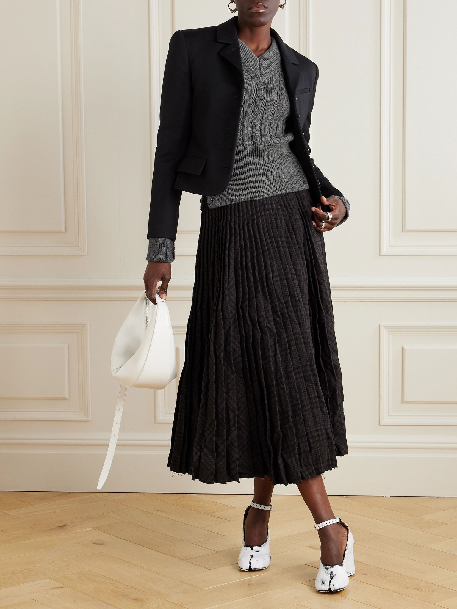 Striped cable-knit wool sweater Gray - 2