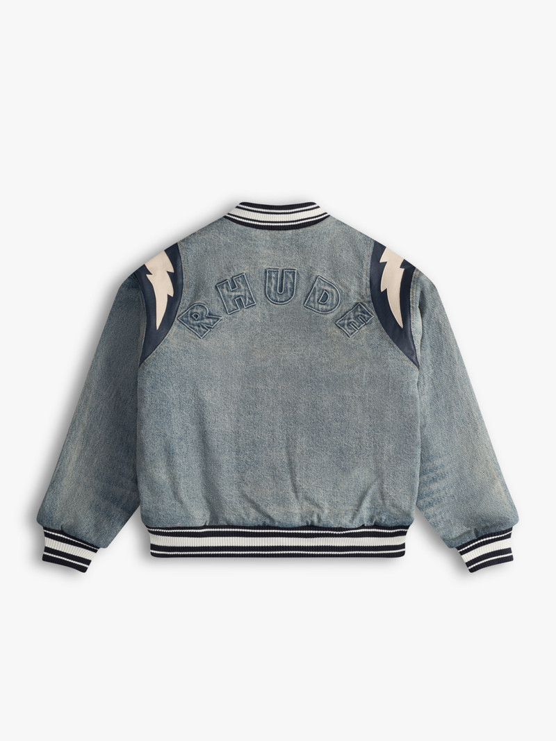 Rhude DENIM LIGHTING VARSITY JACKET outlook