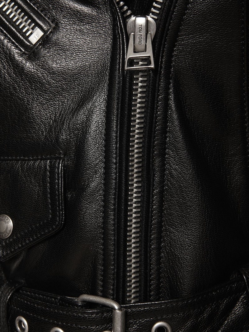 Leather biker jacket w/ zips - 2