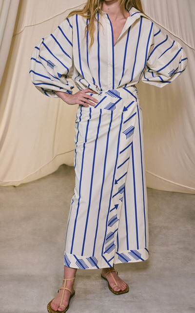 Johanna Ortiz Mar De Cortes Wrap-Front Cotton Midi Skirt stripe outlook