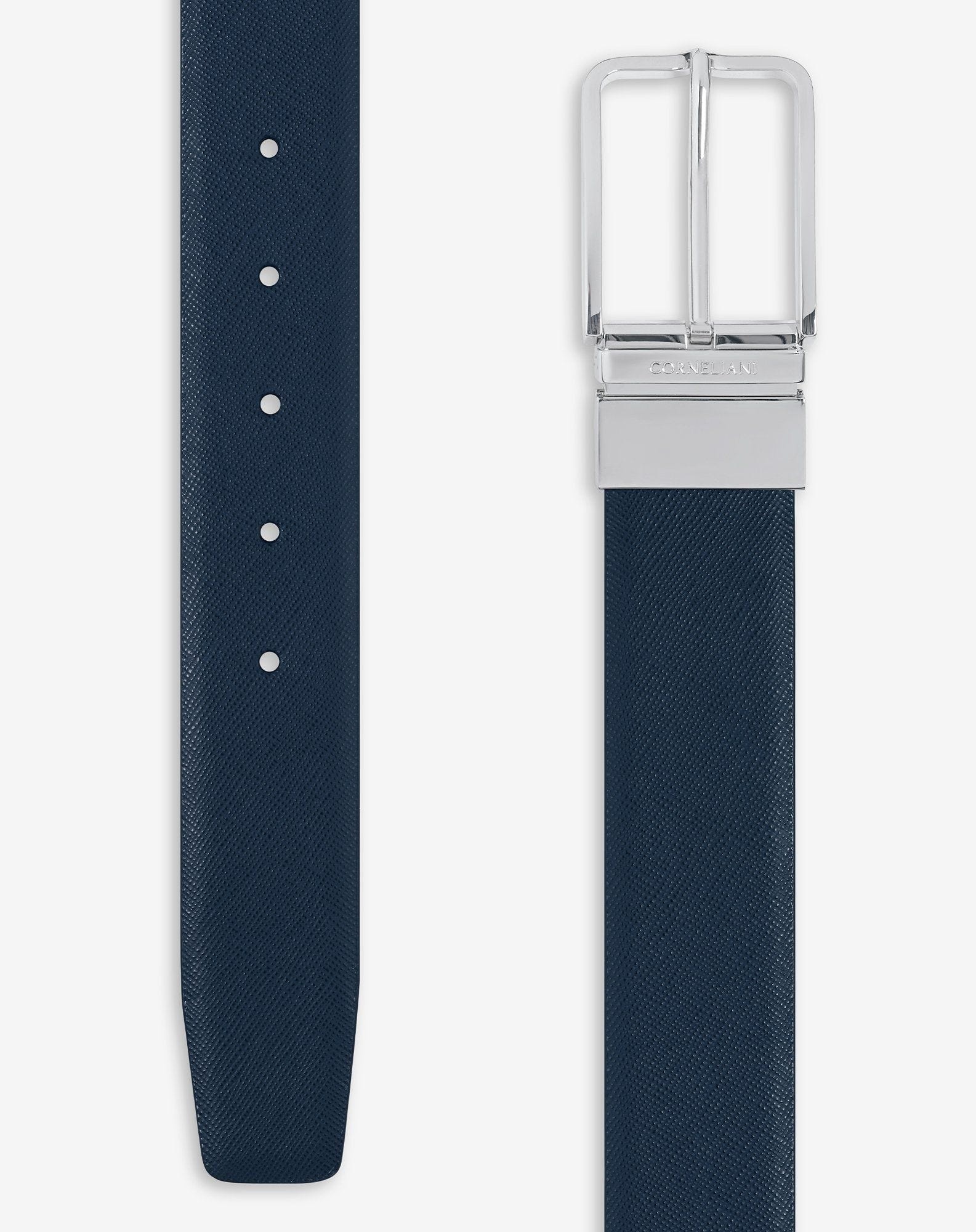 Blue/denim blue Saffiano leather belt - 3