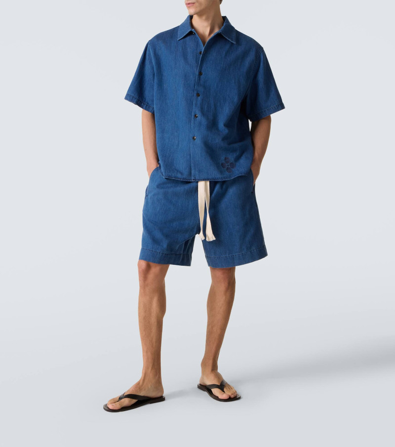 COMMAS Embroidered oversized cotton-blend denim bowling shirt outlook