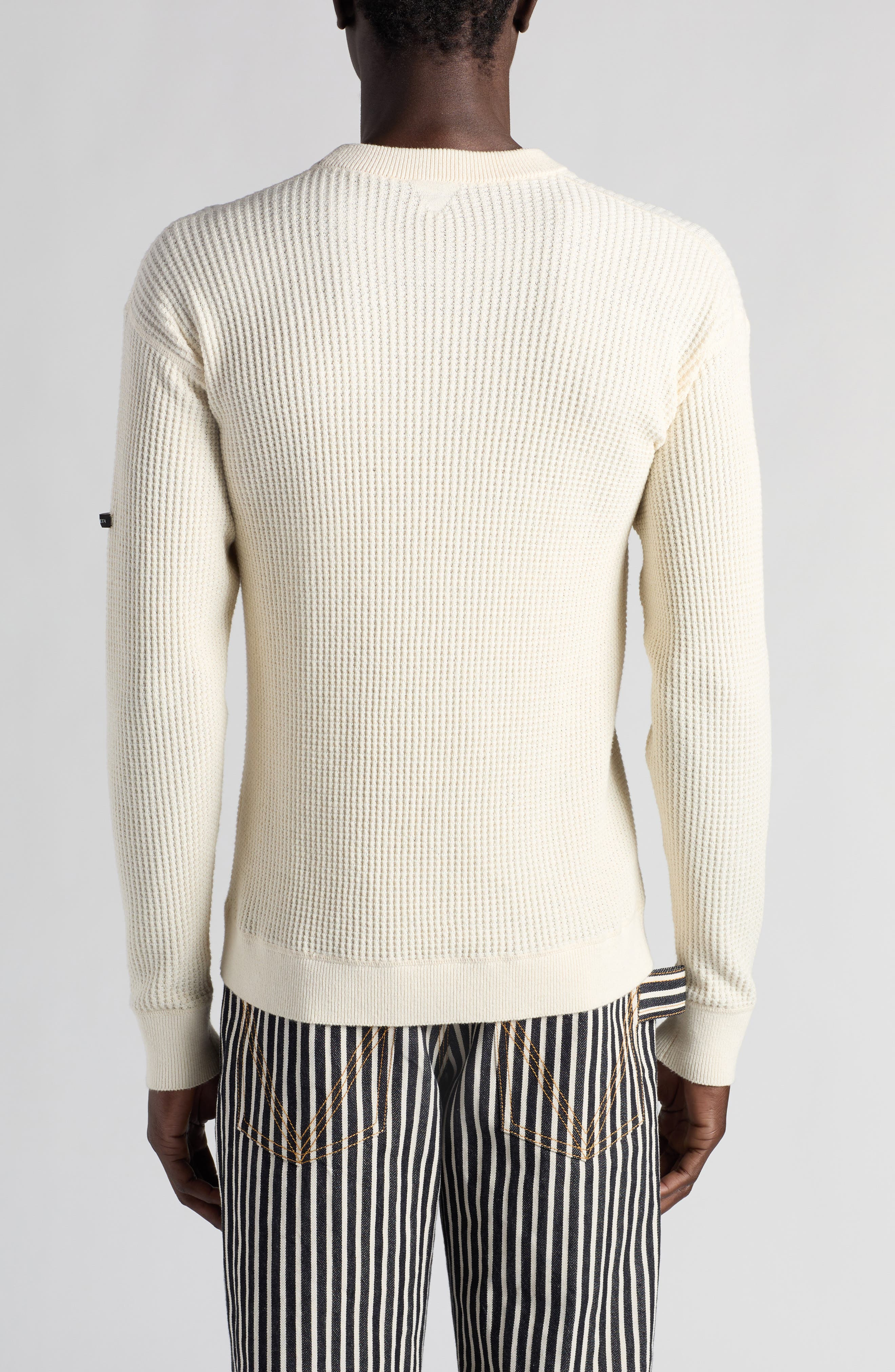 Bottega Veneta Hemp & Cotton Waffle Knit Crewneck Sweater in 9300 Dove/Chalk at Nordstrom - 3