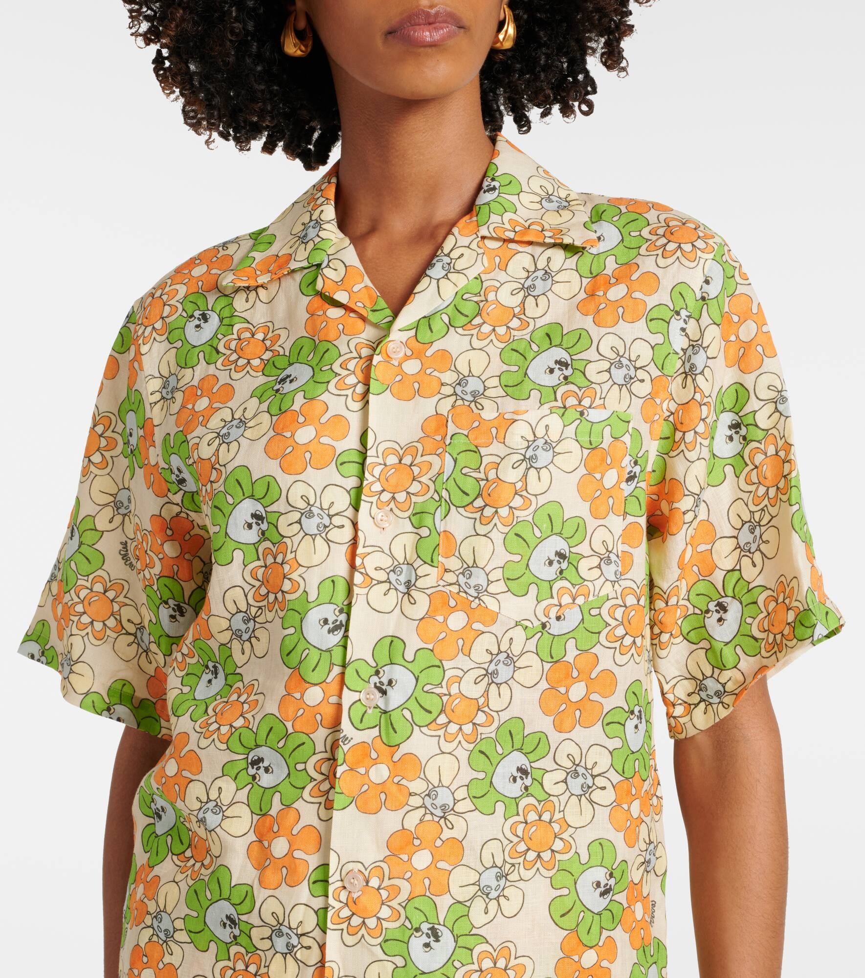 Floral linen bowling shirt - 4
