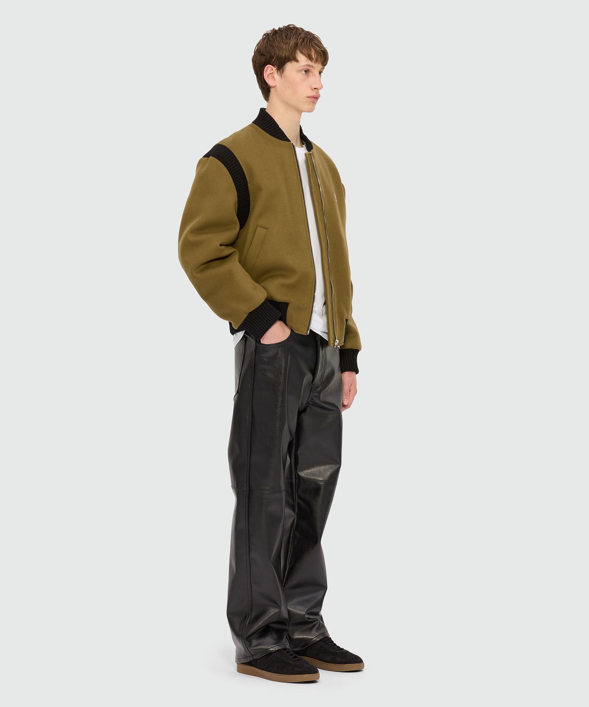 Olive green bomber jacket in wool cloth - 4