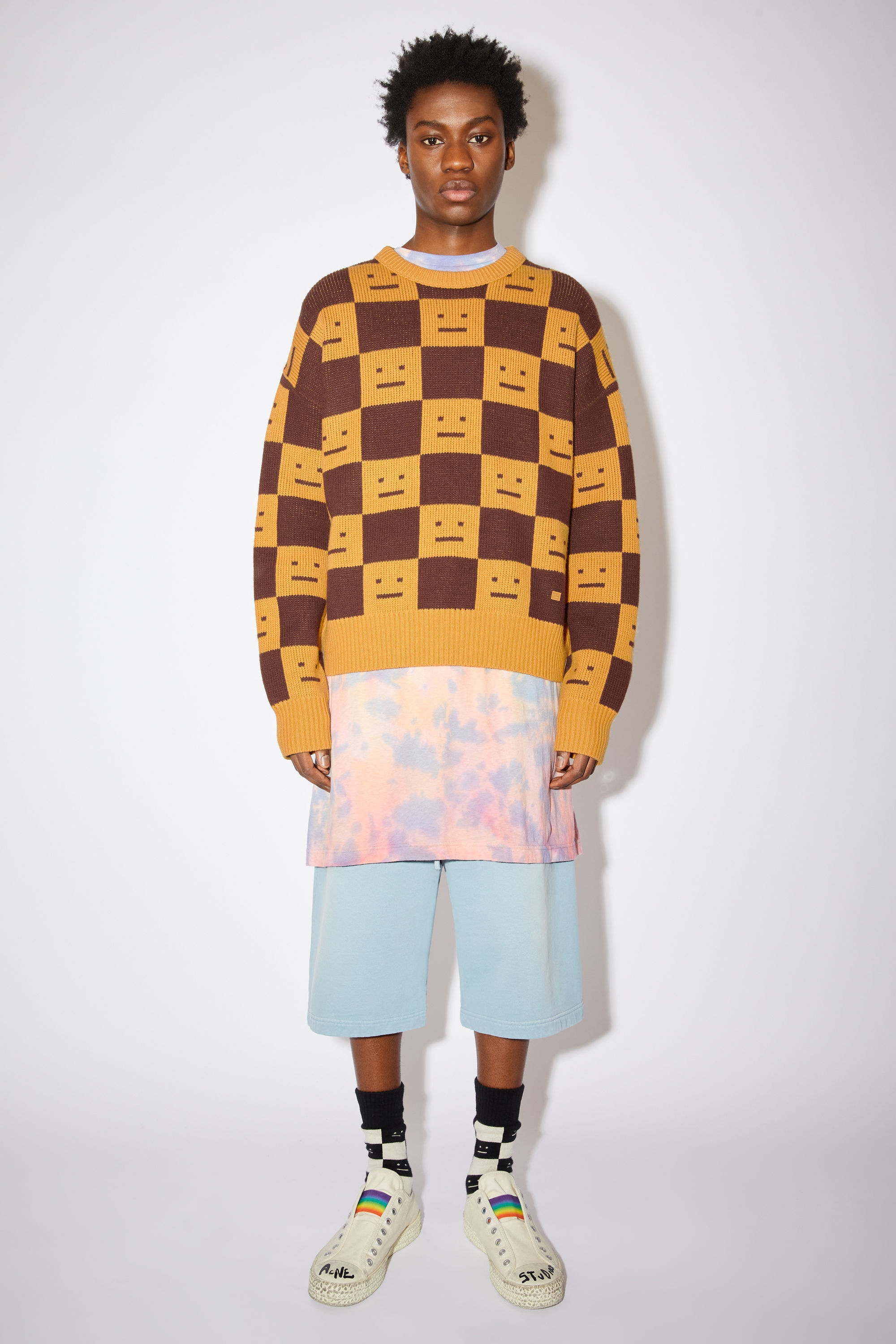 Crew neck wool sweater - Ochre orange/coffee brown - 2