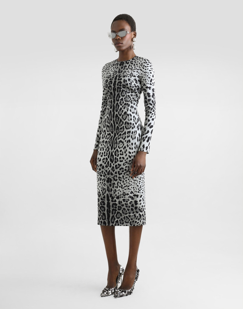 Dolce & Gabbana Charmeuse calf-length sheath dress with leopard print outlook