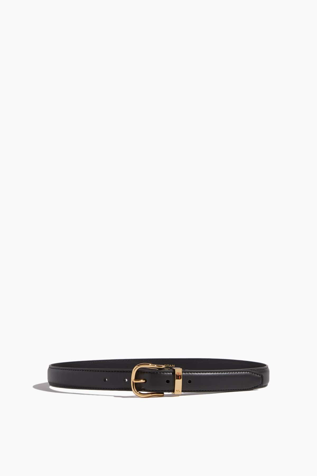 Louise Belt in Black with Shiny Brass Buckle - 4