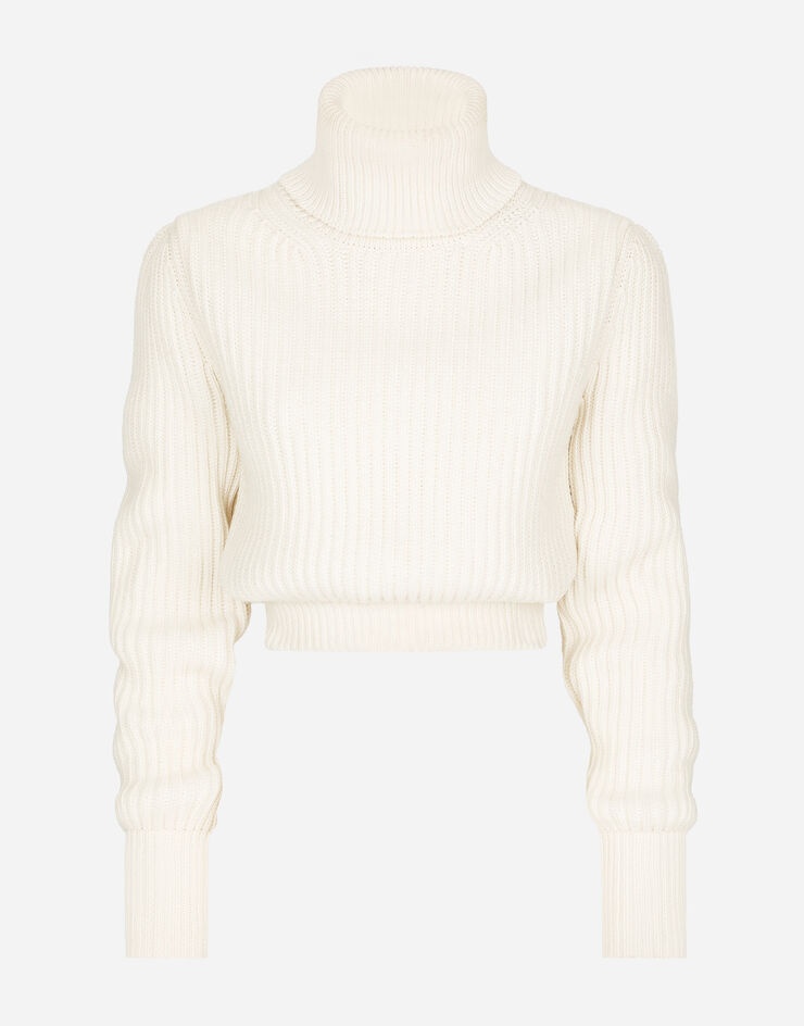 Wool fisherman’s rib turtle-neck sweater with DG logo - 1