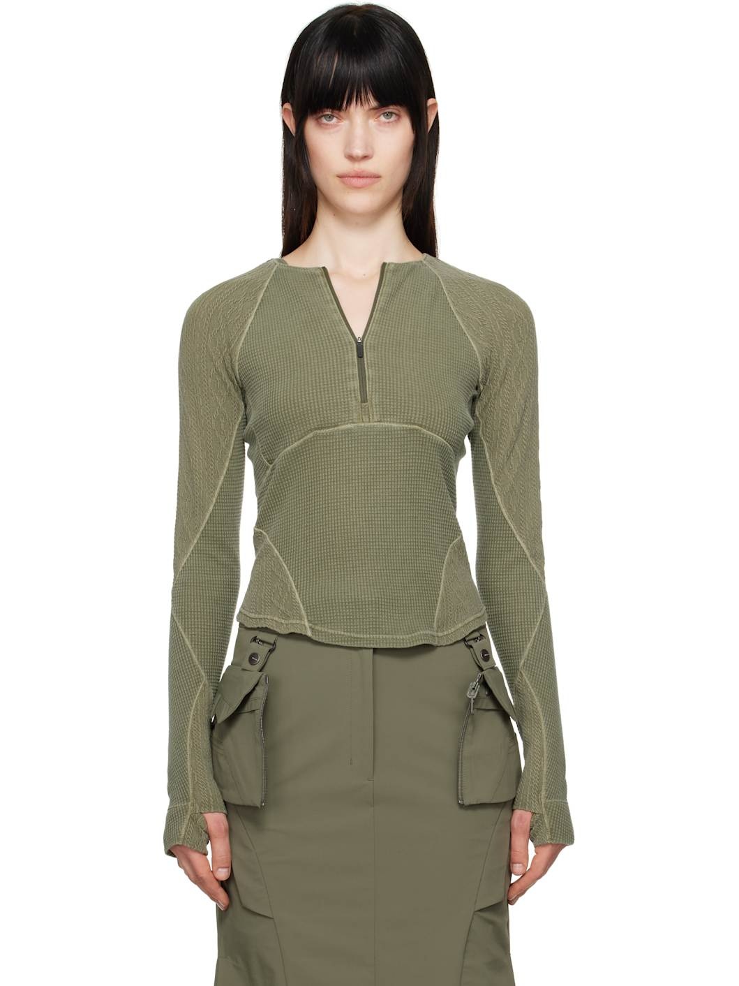 Khaki Half-Zip Raglan T-shirt - 1