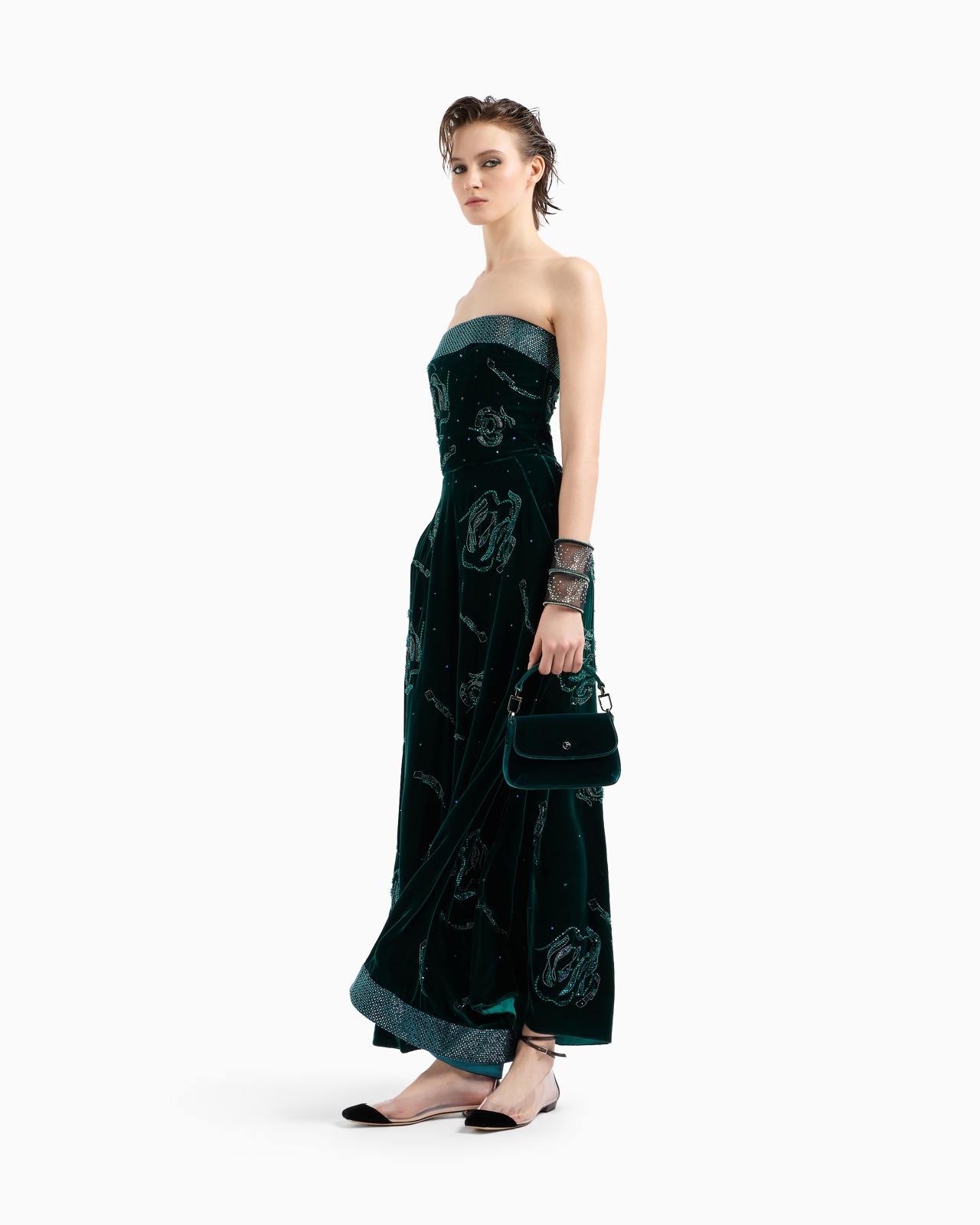 VELVET BUSTIER DRESS WITH CRYSTAL EMBROIDERY - 2