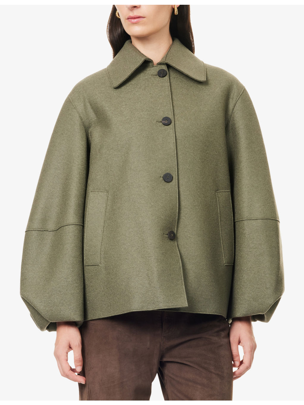 Puff Sleeves Pressed Wool Jacket - 3