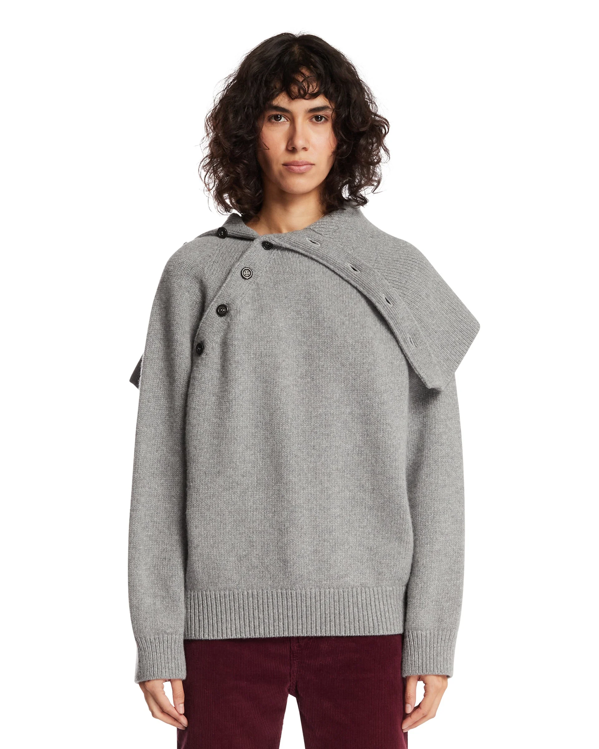 Gray Asymmetric Buttoned Sweater - 1