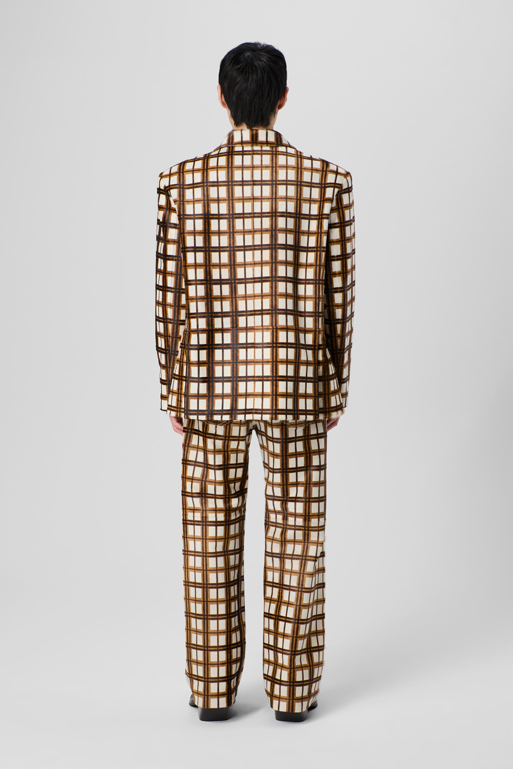 Cream-brown tartan hair-on-leather blazer - 5