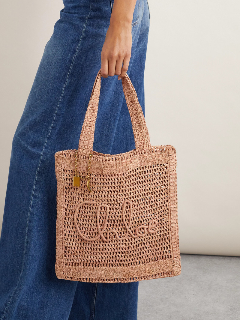 Chloé Summer Banana Embellished Crocheted Embroidered Faux Raffia Tote outlook