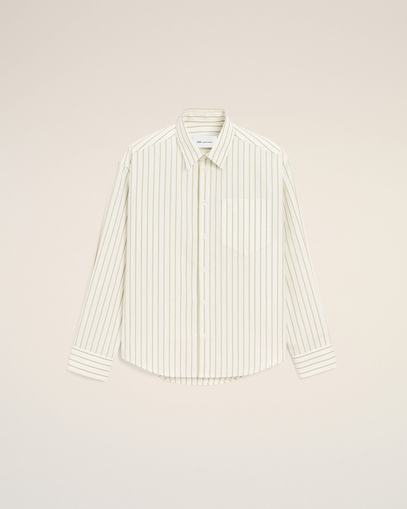 WHITE STRIPED COTTON AMI DE COEUR BOXY SHIRT 1