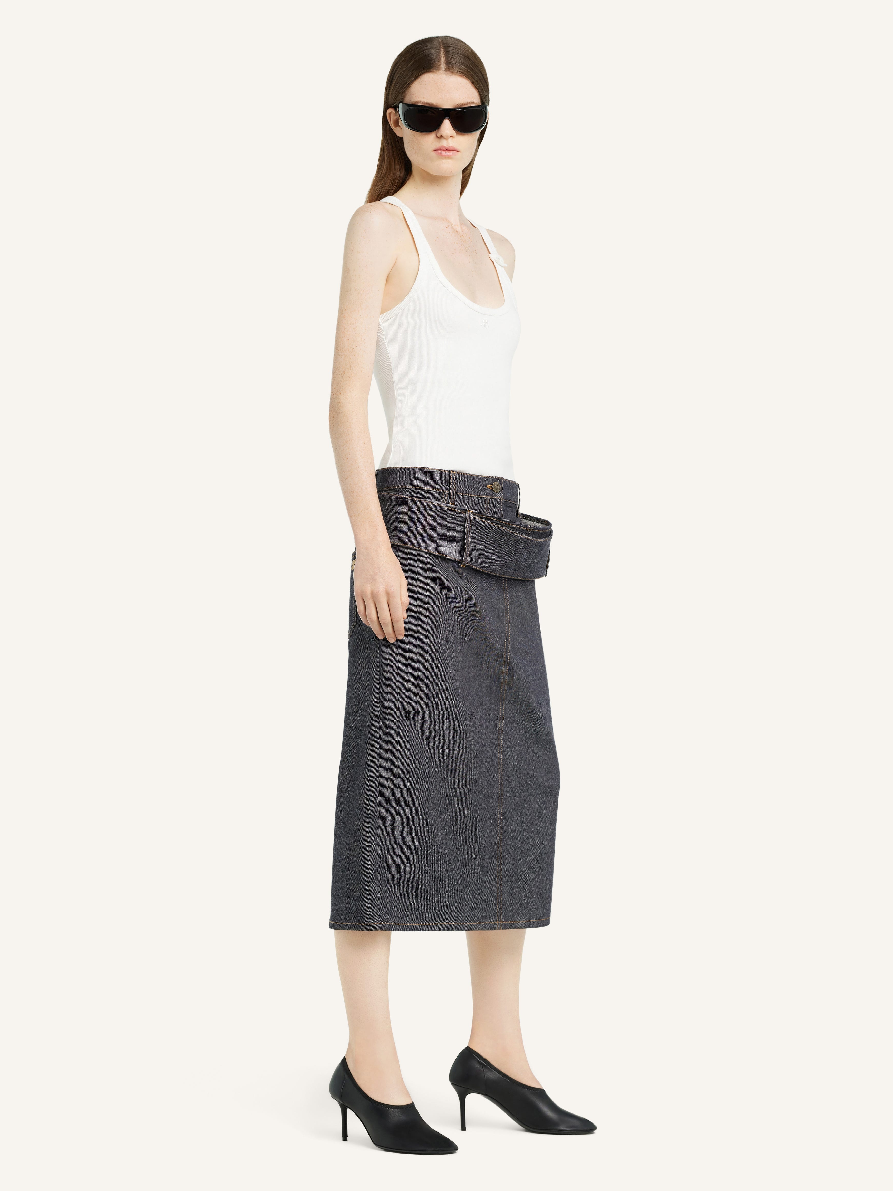 DOUBLE BELT DENIM SKIRT - 3